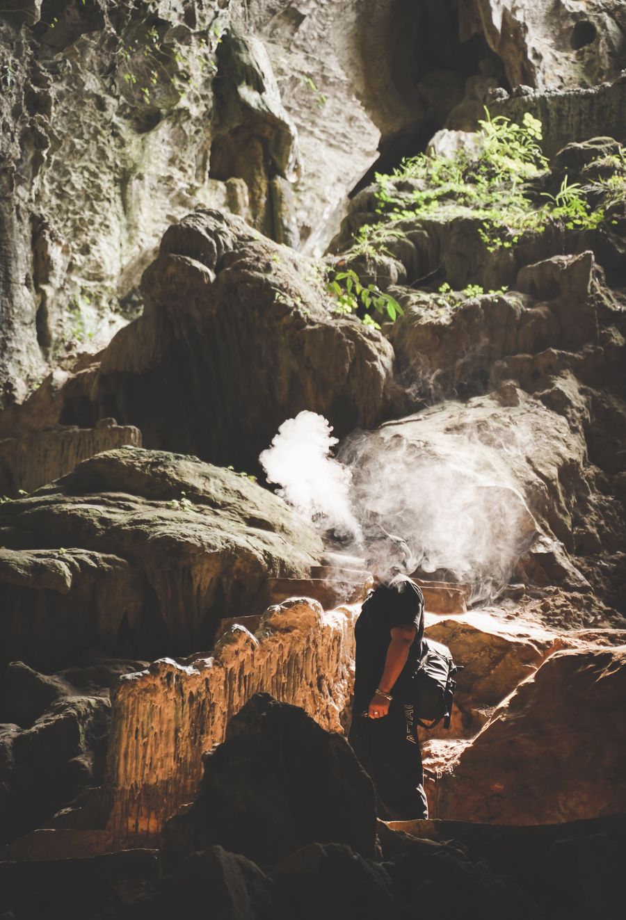 Light falling into a stone cave passage